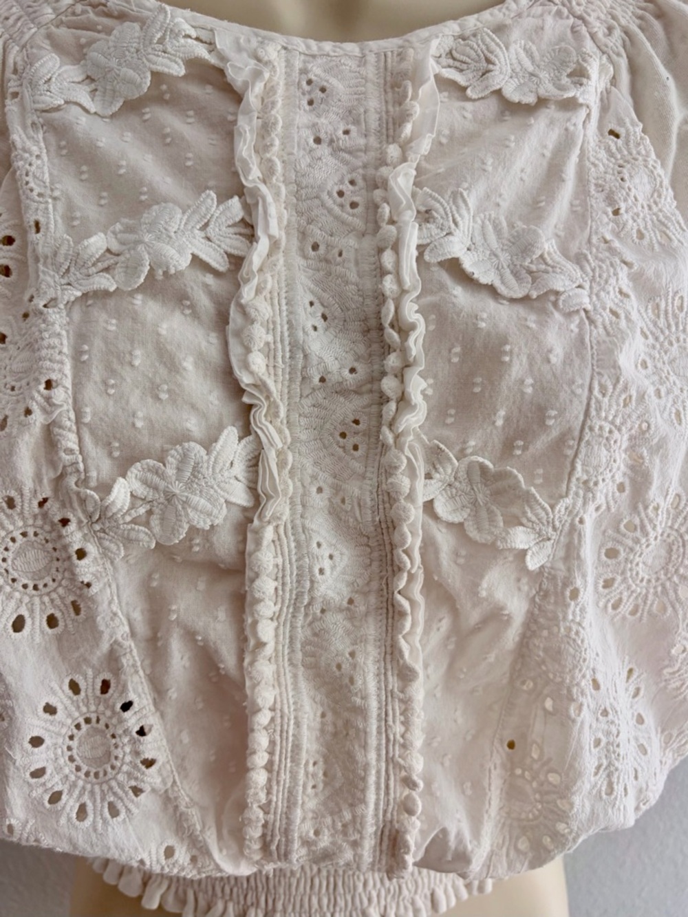 Anthropologie Porridge "Freya" White Eyelet Smocked Off-Shoulder Top - S - Picture 7 of 15